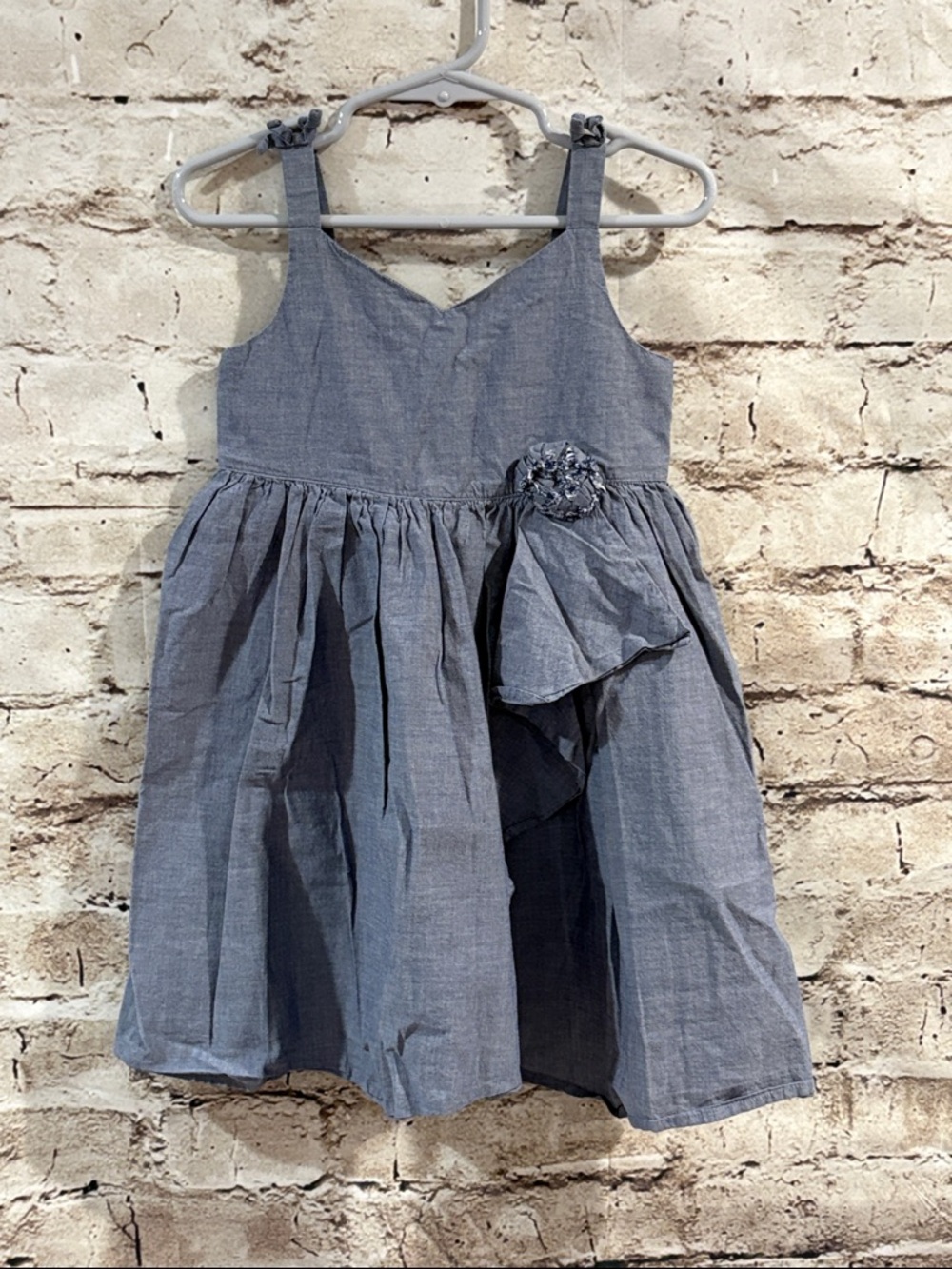 Janie and Jack Blue Chambray Flower-Accent Dress